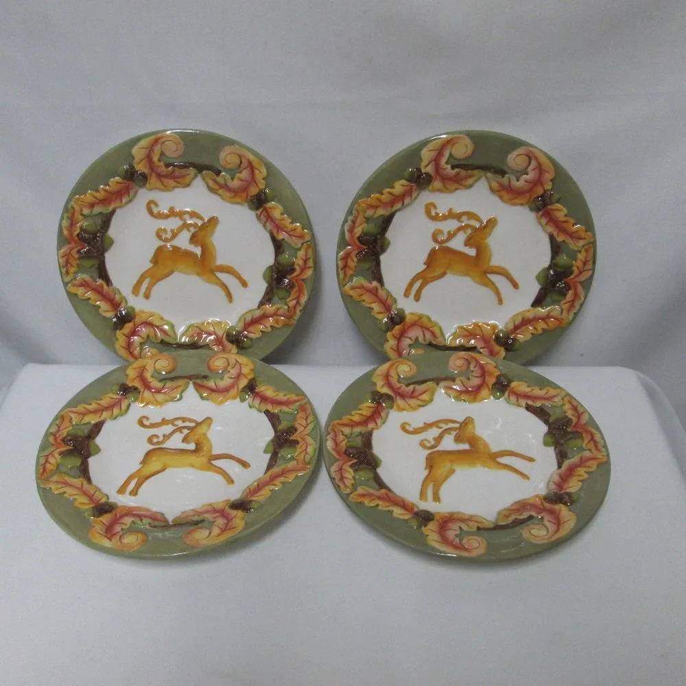 Silvestri Christmas Holiday Reindeer Appetizer Salad Desert Plate Set 4 NEW